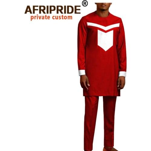 African Clothes for Men Long Sleeve Plus Size Shirt Pants Set Tracksuit Men`s Dashiki Shirt Suit Wax Attire Cotton A2016027