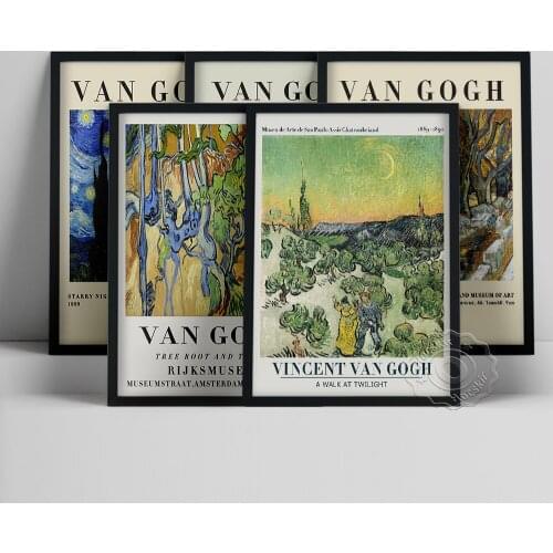 Van Gogh Exhibition Poster, The Large Plane Trees Wall Decor, A Walk At Twilight Oil Painting, Gogh The Starry Night Prints Art