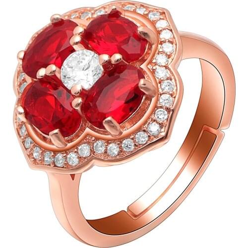 Luxury Flower Women Wedding Rings With Big Stone Red Cz Zircon Finger Rings Party Engagement Adjust Size Rings Jewelry Bijoux