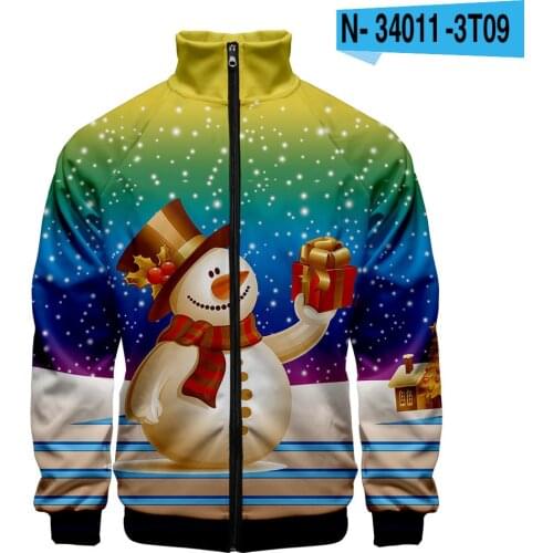 Hip hop Christmas Zipper Jackets Gift Cute Jacket Fashion Kpop Casual Highstreet Clothes Boy/Girl Autumn Winter snowman Tops