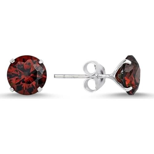 Silverlina Silver 7mm Round Garnet Zircon Engagement Earrings
