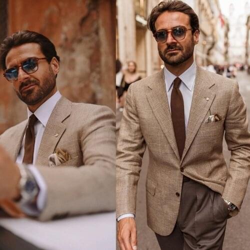 Smart Casual Men Check Tuxedos Notched Lapel Plaid Blazer Handsome Custom Made Party Prom Busniess Suits 1 Piece Set