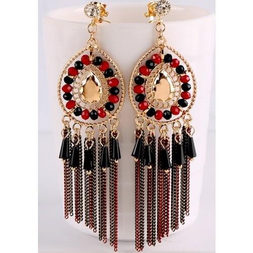 New Chain Tassel Long Dangle Clip on Earrings Without Piercing Gold Color Maxi Hanging Drop Ear Clips for Women Bohemian Jewelry