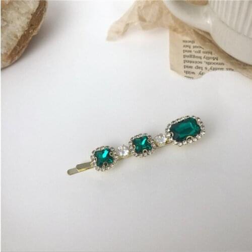 Ins Style Pearl Barrettes For Women Girls Elegant Crystal Hair Clips Vintage Geometric Green Rhinestone Hairpin Girl Gift T1436