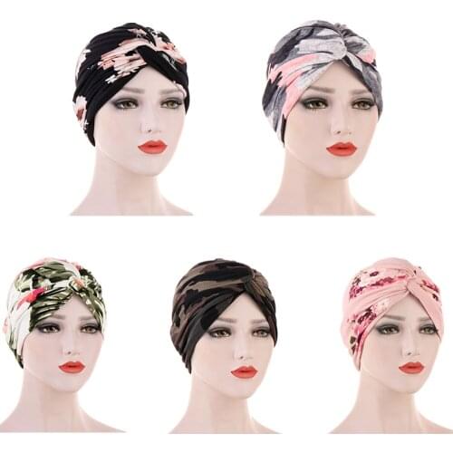 Muslim Print Stretch Turban Hair Hats Beanie Bandanas Scarf Hair Loss Head Cover Headwear for Women Bonnet Cancer Bonnet Caps