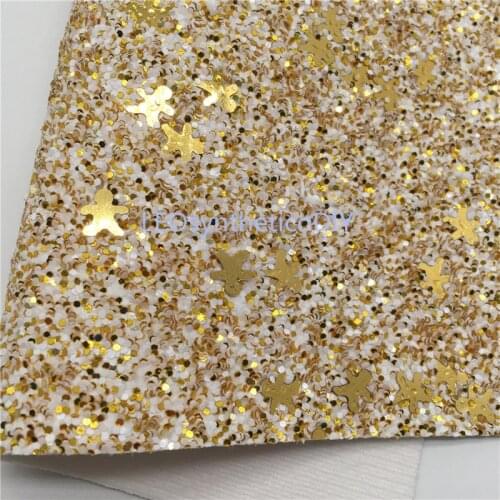 Gold Gingerbread Man Chunky Glitter Vinyl Fabric Sheet Felt Backing Synthetic Leather Faux Vinil For Bows Earrings DIY R2037