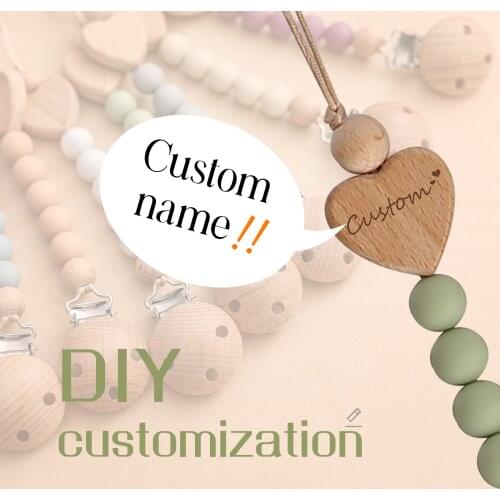 1 Pc Custom Baby Personalize Name Pacifier Clip Silicone Teething Beads Wooden Holder Soother Pacifier Clips Nipple Holder