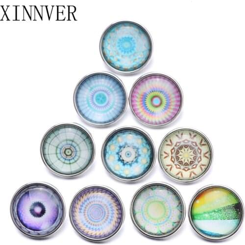 10Pcs/lot Mixed Style Colorful Pattern 18mm Glass Snap Button Jewelry Fit Snap Bracelets Xinnver Snaps Jewelry Random Mix ZB356