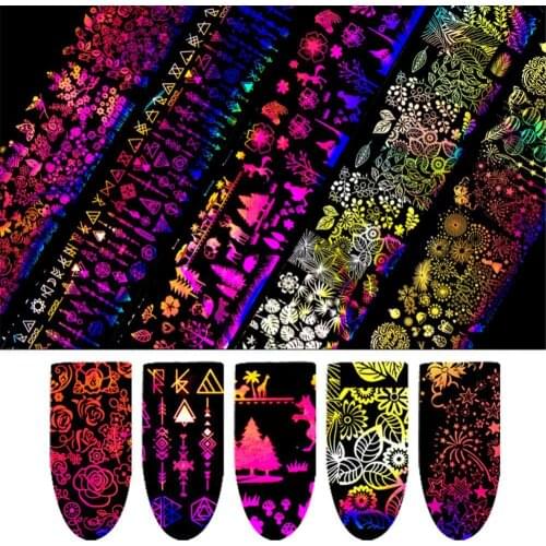 10Pcs Flower Cat Wolf Starry Sky Autumn Nail Stickers Aesthetic Everything For Manicure