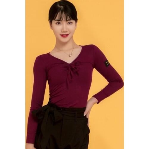 2020 Women Latin Dance Tops Long Sleeve Practice Clothes Samba Chacha Ballroom Dancing Clothes Latin Performance Clothes DN7054
