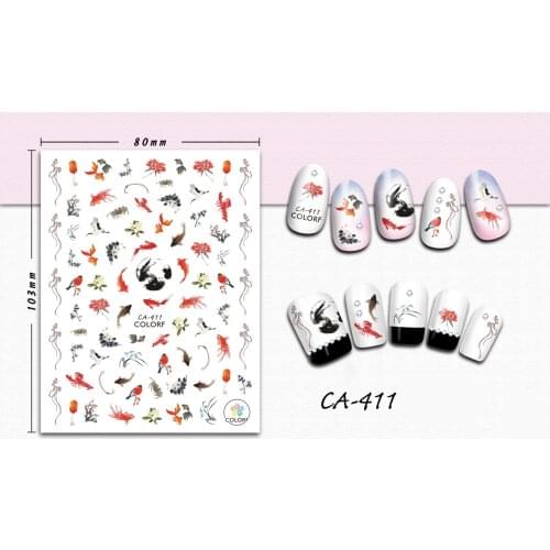 3D Nail Sticker Red Carp Flower Bird Design Stickers for Nails Manicure Sticker Decals Decoration Nail Art Sticker Accessories