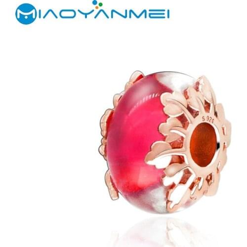 925 Sterling Silver Beads Fit Original Pandora Bracelets Pink Murano Glass & Leaves Charm DIY Women Fashion Jewelry Gift