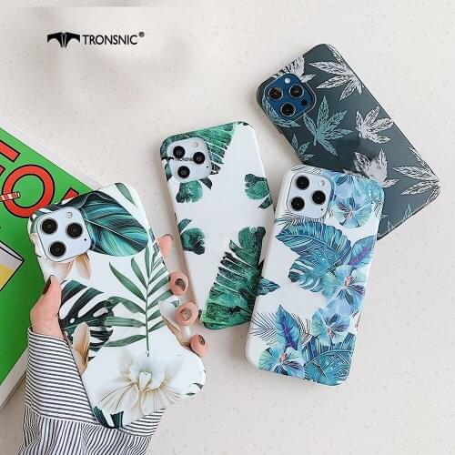 Flower Banana Leaf Phone Case for iPhone 12 11 Pro Max XR Xs Max Soft Matte Black Green Luxury Case for iPhone 6s 7 8 Plus Cover