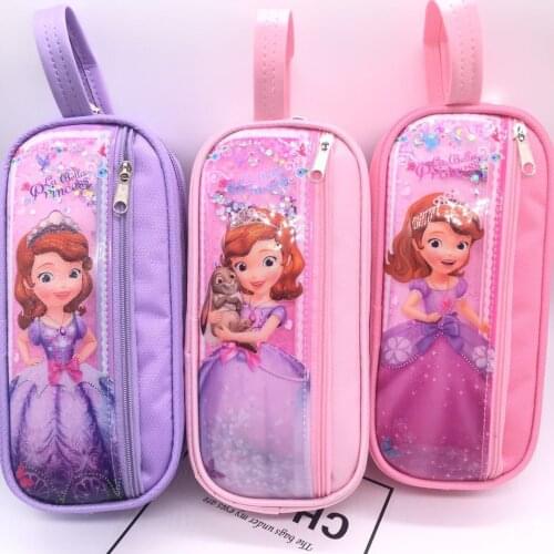 Disney pencil case large capacity double-layer storage bag Korean cartoon portable Sophie quicksand stationery pencil case gift