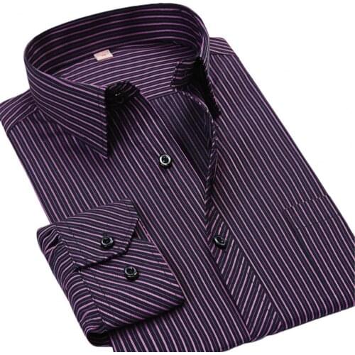 Formal Shirts for Men Fashion Striped Long Sleeve Casual Male Shirts Pocket Lapel Buttons Slim Business Dress Shirt Camisetas