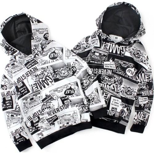 Children Hoodies Full-Print Pattern Design Korean Style Kids Long Sleeve Sweatshirts For Boys 5-14 Years Hooded T-Shirt FM042