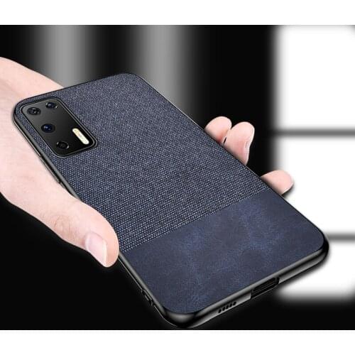 IKrsses Case For Huawei P40 Pro PU Simple Cloth Hard Backshell Soft TPU Border Case For Huawei P40 Cloth Texture Anti-fall Cover