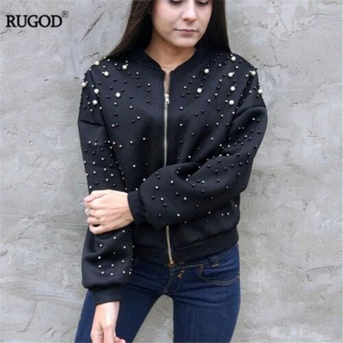RUGOD New Hot Diamond Beading Bomber Jacket Women 2018 Spring Casual Loose Zipper Long Sleeve Baseball Jacket Casaco Feminino