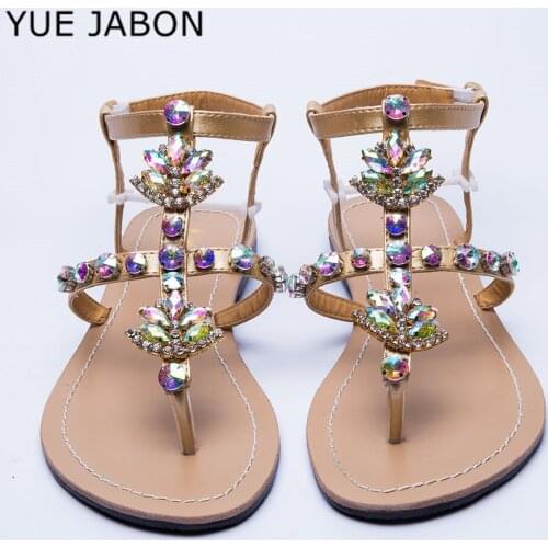 Summer Rhinestones Chains Flat Sandals Bohemia Bling Bling Diamond Sandals Woman Beach Crystal Flip Flops sandals Flat Heels