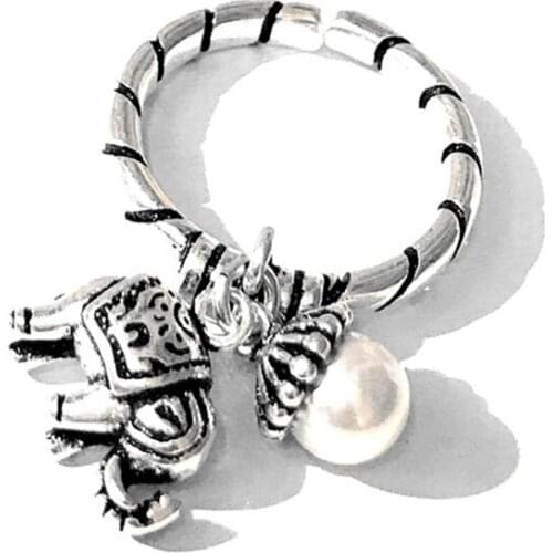 Personality Vintage Elephant Pearl Pendant Rings Women Adjustable Open Rings Wedding Party Jewelry