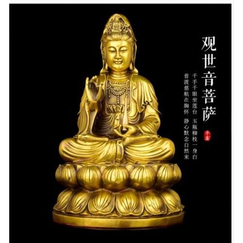 TOP GOOD Buddha figure HOME hall TOP Protection Buddhism copper Guanyin Avalokitesvara buddha figure statue 28 cm