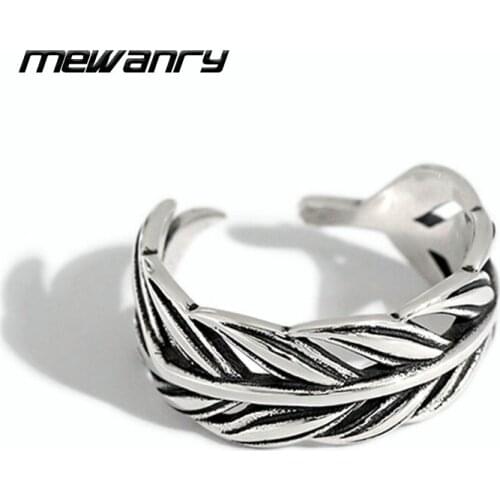 Mewanry 925 Sterling SilverHollow Leaves Couples Rings New Fashion Vintage Simple Elegant Holiday Party Jewelry Gifts for Women