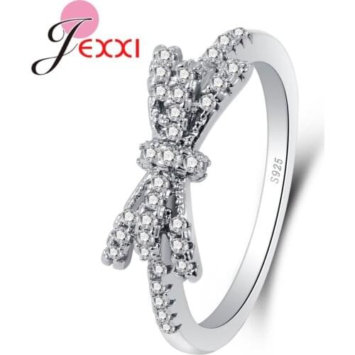 Lovely Bow Decoration With Full Cubic Zirconia Geometric Ring For Women Girls Jewelry Accessories