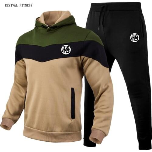 Mens Sets Patchwork Hooded Sweatshirt+Sweatpants Clothing Casual Loose Fleece Warm Streetwear Male Fashion Autumn Winter Suits