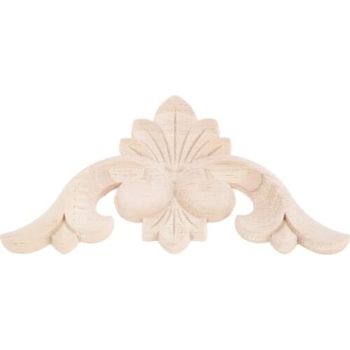1pc Woodcarving Corner Decal Unpainted Oak Wood Carved Decal Onlay Applique Frame Home Furniture Door Decor Crafts 10cm Flower