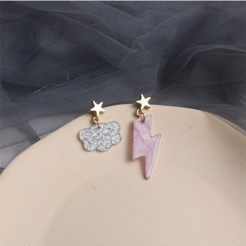 New Arrival Fashion Funny Glitter Powder Pink Lighting Transparent Cloud Drop Earrings for Female Lovely Gold Stars Earrings
