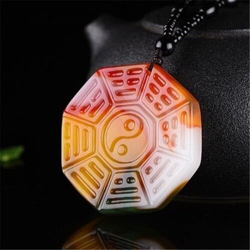 Natural Colour Jade Taiji Bagua Pendant Necklace Hand-Carved Chinese Charm Jadeite Jewelry Fashion Amulet Gifts for Men Women