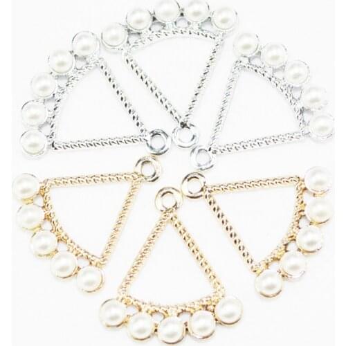 10pcs/lot Triangle Earrings Accessories Silver Gold Color Triangle Charm Pendant With Imitation Pearl Beads