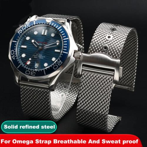 20mm High Quality 316L Stainless Steel Watchband for Omega 007 James Bond Seamaster 300 Watch Strap Woven Metal Bracelets