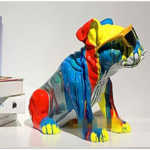 HAND DRAWING RESIN INDIVIDUALITY SCULPTURE HOME DECOR GIFT NORDIC DECORATION HOME COLORFUL DRAWING WEAR GLASSES FRENCH BULLDOG