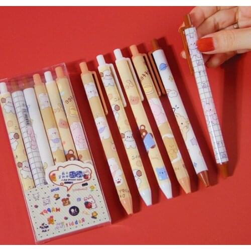 6pcs Cartoon Retractable Gel Pen Refillable Black Gel Pen 0.5mm Universal Refill Graffiti Drawing Pen Gift for students HCCY