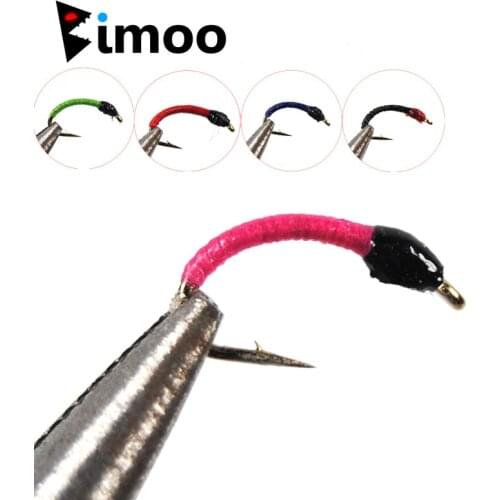 Bimoo 6pcs Pink Black Red Bule Green Larva Pan Fish Fly White Fish Blue Gill Perch Fishing Nymph Lure