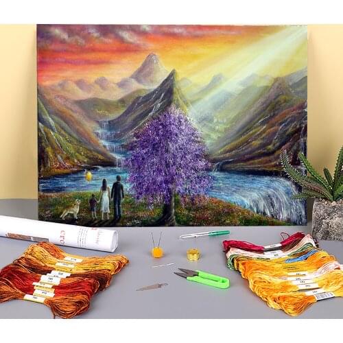 Natural Scenery Printed Fabric 11CT Cross Stitch Embroidery Full Kit DMC Threads Handmade Painting Knitting Promotions