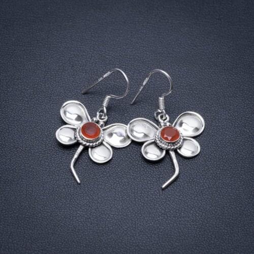 Natural Carnelian Butterfly Punk Style 925 Sterling Silver Earrings 1 1/2" S1434