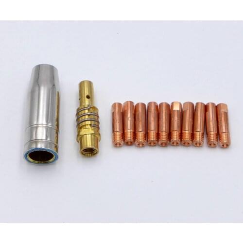 12Pcs 15AK Welding Torch MIG Gas Nozzle Tip Holder Consumables M6 Thread 25mm Length 0.6mm 0.8mm 0.9mm 1.0mm