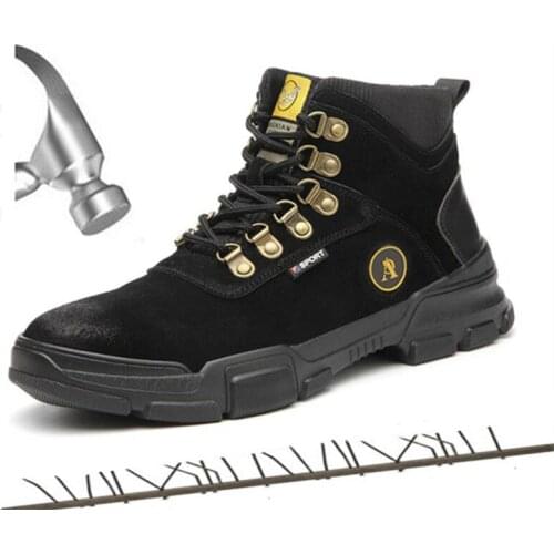 Genuine Leather Waterproof Protective Wear-resistant Work Safety Shoes Men Boots Steel Toe Cap Indestructible Safety Boots