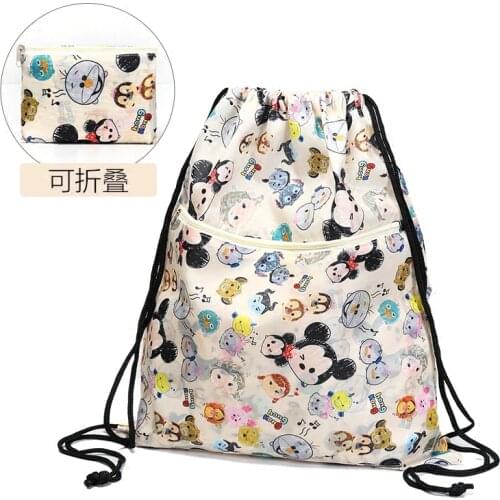 Disney new Mickey Minnie print cartoon backpack diaper bag waterproof drawstring school bag foldable portable travel bag purse