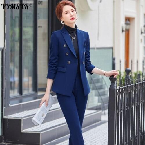 Ladies Professional Suit Pants 2-Piece Set 2021 New Winter Slim Long Sleeve Ladies Jacket Elegant High Waist Pants High Quality