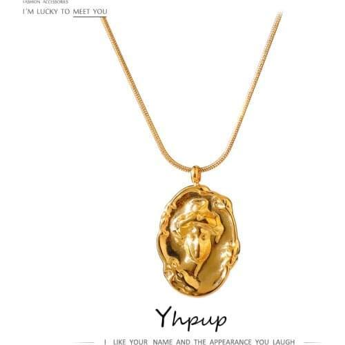 Yhpup New Fashion Portrait Pendant Collar Necklace Women Stainless Steel 18 K Chain Statement Necklace Accessories Party Gift