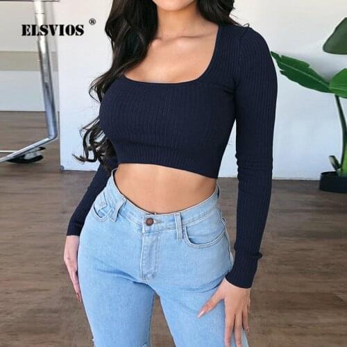Women Sexy U-Neck Low-Cut Slim Short Top Solid Color Long Sleeve Hedging Blouse New Fashion Lady Spring Autumn Nightclub Blouses