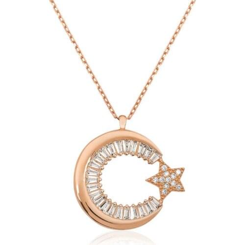 Real Silver 925 Jewelry Silver Moon Star Women 'S Necklace