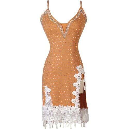 Sexy V Neck Beaded Sequin Flapper Girl Costumes Clothes Dance Wear Fringe Tassel Latin Fringe Latin Dress