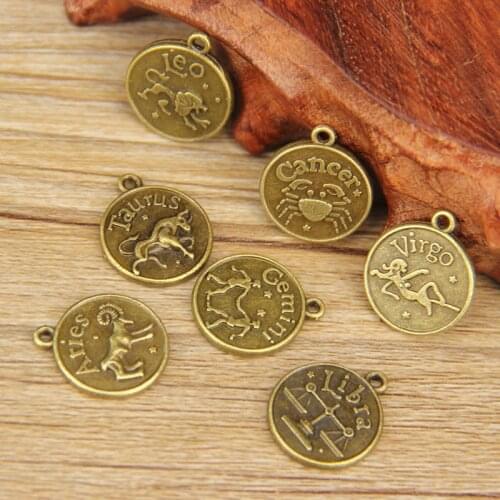 10pcs/lot 12 Constellation Charms Pendants Bulk Lot Metal Leo Aries Taurus Gemini Cancer Zodiac Charms For Diy Jewelry Making