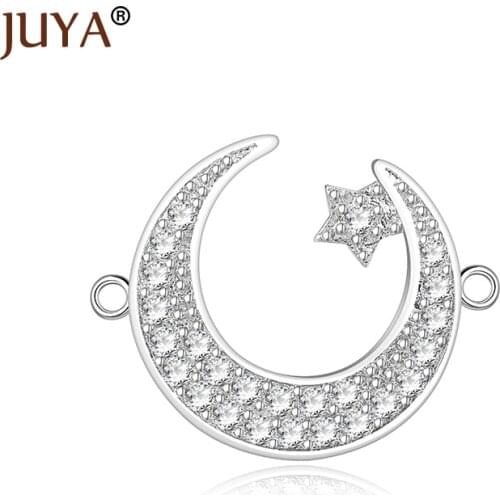 10pcs lot Gold Color Crystal Moon Star Charm Pendants Connectors for Jewelry Making Bracelet DIY Handmade Craft 23x18mm