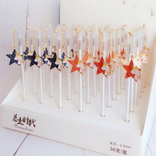 2 pcs/lot Lovely Unicorn Creativity Five-Pointed Star Pendant Gel Pen Ink Pen Promotional Gift Stationery School & Office Supply