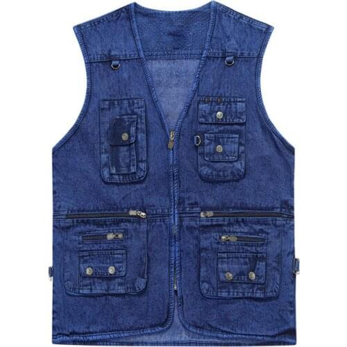 2019 Summer New Denim vest L XL-3XL 4XL Photography Vest Multi-Pocket Wholesale Blue Vest Mens Casual Vest